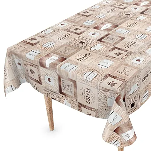 Tischdecke abwaschbar Wachstuch Wachstuchtischdecke 240 x 140cm Schnittkante Kaffee Coffee pflegeleicht