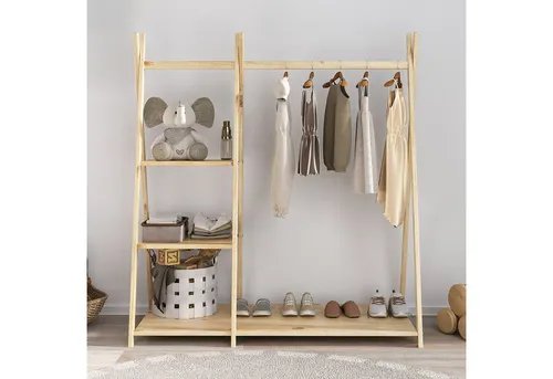 IDIMEX Kindergarderobe LOTTE - Freistehender Kleiderständer aus Massivholz - Kleiderständer für Kinderzimmer, fördert die Selbstständigkeit mit leicht erreichbaren Ablageflächen und robustem Design aus massivem Kiefernholz.