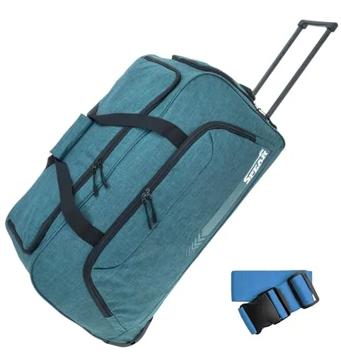 SPEAR Trolley Reisetasche groß XXL Koffer 85 Liter, 68 cm Tasche Schultergurt Reisegepäck Rolltasche Damen Herren Gepäck Reise Trolly 910 + Koffergurt (Petrol Ocean (Petrol hell))