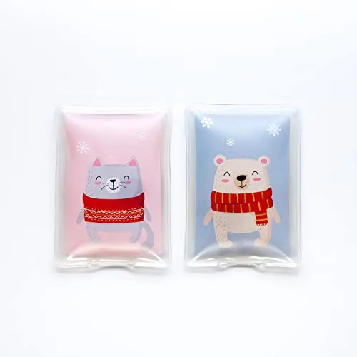 schöne Handwärmer I Wiederverwendbare Taschenwärmer I tolle Muster I Verschiedene Designs (2er Set Katze & Bär)