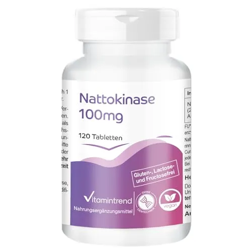 Vitamintrend Nattokinase hochdosiert 100mg, 120 Tabletten, 2000 FU pro Tablette, Nahrungsergänzungsmittel vegan ohne Magnesiumstearat, in Deutschland hergestellt