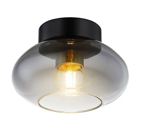 Deckenlampe Rauchglas - Vintage Deckenleuchte mit LED 7W - Lampen im Retrodesign für Wohnzimmer, aus schwarzem Metall und rauchigem Glas, inklusive 1x LED 7W Leuchtmittel für warmweißes Licht und hohe Energieeffizienz.