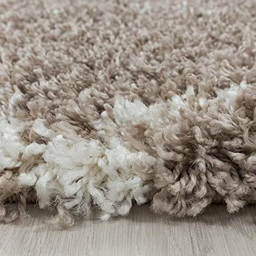 Hochflor Rund Wohnzimmer Teppich Modern Deko Geometrisch Design Teppich Rund Flauschiger & Weicher Langflor Shaggy Schlafzimmer Farbe: Beige, Grösse: 80 cm Rund