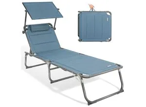HOMECALL Gartenliege - Klappbare Sonnenliege mit verstellbarer Rückenlehne - Liegen für den Garten, klappbar und ergonomisch, mit abnehmbaren Kopfpolster und Sonnenblende, belastbar bis 180KG, ideal für entspannte Tage im Freien.
