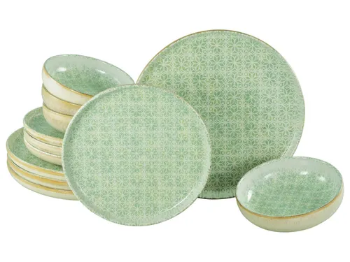 CreaTable Teller-Set Uno Emiliana, 12-tlg für 4 Personen - Stilvolles Teller-Set aus mikrowellengeeignetem Steinzeug im Shabby Look, ideal für gemütliche Dinnerabende. Spülmaschinengeeignet und perfekt für den Alltag!