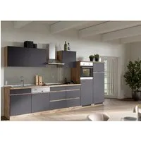 Held Möbel Küchenzeile Turin 360 cm mit E-Geräten – Graphit-Wotaneiche