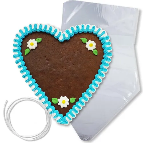 Lebkuchenherz Rohling 21 cm mit Deko blau-weiß (62,81 EUR/kg)