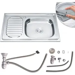 Küchenspüle Einbauspüle Spülbecken Spüle Siphon Edelstahl Küche Edelstahlspüle - Silber