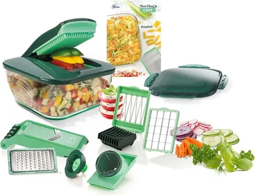 Genius Gemüseschneider manuell Nicer Dicer Chef - Praktischer Küchenhelfer in Grün, müheloses Schneiden und vielseitige Funktionen für kreative Gerichte