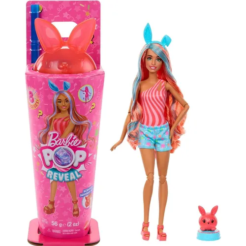 Mattel Barbie Pop Reveal Shakes-Serie, Set aus Puppe & Accessoires, duftende süße Kätzchen-Modepuppe