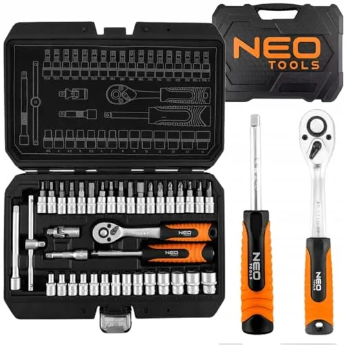 NEO TOOLS 38-teilig Steckschlüsselsatz 1/4 Zoll, Ratschenkasten Set aus CrV Stahl, 72T Knarre, Bit-Einsätze Torx Hex, Werkzeugkoffer für Mechanik & DIY Reparatur