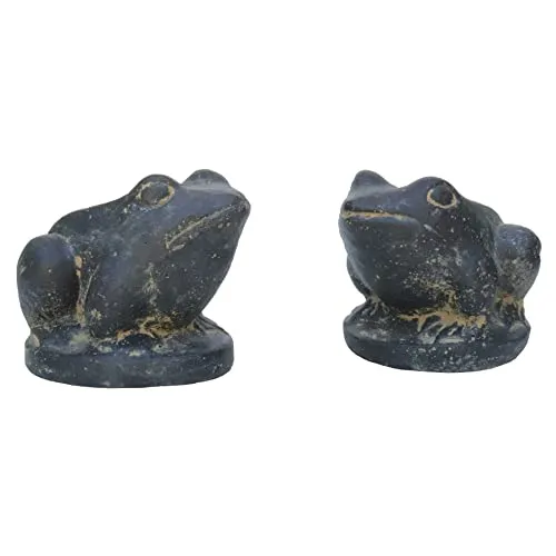 STONE art & more 2X massiver Frosch 17 cm Steinfigur Steinguss Gartenteich Deko Figur Garten schwarz antik frostfest