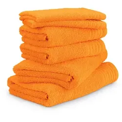 Möve Handtuchset, Orange, 6-teilig - Handtücher aus 100% Baumwolle, extra weich und voluminös (480 g/m2), mit luxuriöser Optik und praktischem Kordelaufhänger. Ideal für Bad und Wellness.