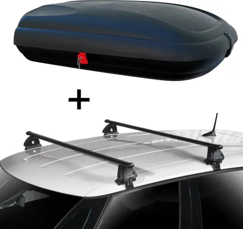 Dachbox VDPBA320 320 Liter carbonlook abschließbar  + Dachträger VDP EVO Stahl kompatibel mit für VW Tiguan (5N) 5 Türer 2007-2016