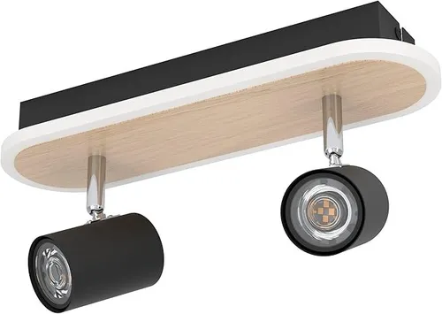 EGLO RIMBOCCHI SPOT RAIL L340 12W 1500LM HOLZ/SCHWARZ - Moderne Deckenleuchte in Holz/Schwarz, mit flexibler CCT-Technologie für individuelle Lichtstimmungen. Ideal für Wohnräume, Schlafzimmer und Flure.