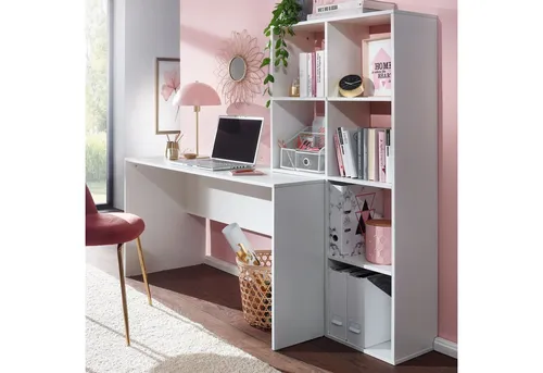 FINEBUY Schreibtisch FB71801 mit Regal - Modernen Homeoffice Computertisch mit großzügigem Stauraum und sechs offenen Fächern für optimale Organisation, ideal für produktives Arbeiten.
