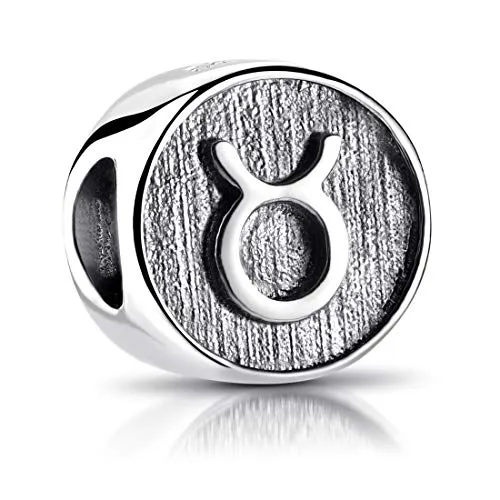 MATERIA Sternzeichen Stier Anhänger Silber 925 - Beads Perle Charms für Armband oder Kette antik schwarz #583