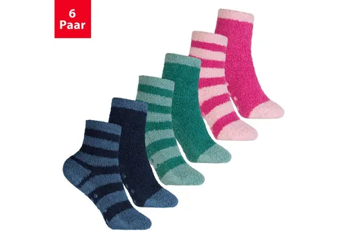 Footstar ABS-Socken Kinder Kuschelsocken Plüschsocken mit Antirutsch-Sohle (6 Paar)