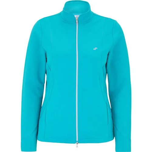 Joy Sportswear Jacke DORIT blue lagoon, Größe 48 - Modische Sweatjacke für Damen aus weichem Stretch-Material, ideal für sportliche Aktivitäten. Mit praktischem Zwei-Wege-Reißverschluss und figurschmeichelnden Ziernähten für optimalen Tragekomfort.