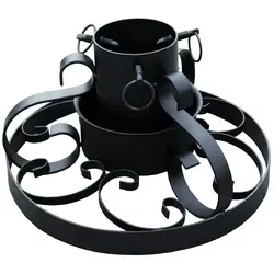 Metall Weihnachtsbaumständer Ø 34cm mit Ornamenten - Christbaumständer aus pulverbeschichtetem Metall in elegantem Schwarz, geeignet für Bäume bis 2,50 m Höhe und mit einem Durchmesser von 4-10 cm.