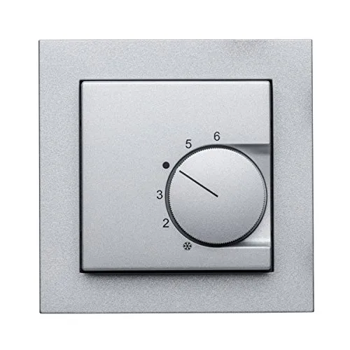 Halmburger Raumthermostat RTR-5510 alu inkl. GIRA E2 1-Fach Rahmen 021125 in alu mit Abdeckung 55x55mm, Kontaktausführung Öffner für Fußbodenheizung Stellantriebe 230V stromlos geschlossen (NC)