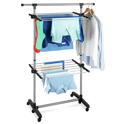 Maximex Platzspar-Wäschetrockner aus rostfreiem Edelstahl - Wäscheständer mit 11 m Trockenlänge, raumsparend einklappbar und ideal als Garderobe oder Bügelhilfe. Stabil und langlebig aus rostfreiem Edelstahl, perfekt für Balkon oder Terrasse.