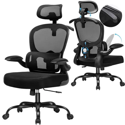 COMHOMA Ergonomischer Bürostuhl mit 3D Kopf- und Lendenwirbelstütze - Bürostuhl für Home Office, bietet optimale Unterstützung für langes Sitzen mit verstellbarer Kopfstütze und atmungsaktivem Netzmaterial.