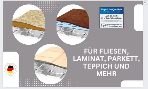 Art-of-Baan® Fußbodenheizung 0,72 m² - Fußbodenheizung für Parkett, Laminat & Fliesen, schnelle Reaktionszeit in nur 30 Minuten und ideal für Renovierungen ohne Trockenestrich.