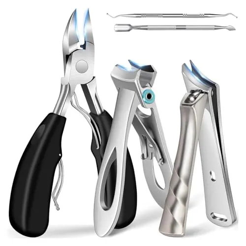 KOSLEOW Professionelle Fußnagelknipser für Dicke und Eingewachsene Nägel, Zehennagelknipser mit Extra Breiter Öffnung für Senioren Pediküre Set mit fussnagelknipser, Nagelzwicker, Nagelhautschieber