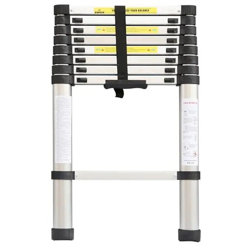 Teleskopleiter Ausziehbar aus Aluminium – 2,9m / 290cm Klappbare Anlegeleiter, rutschfeste Teleskop Leiter, Belastbar & Platzsparend, Höhenverstellbare Leiter fu?r Haushalt & Baustelle 150kg