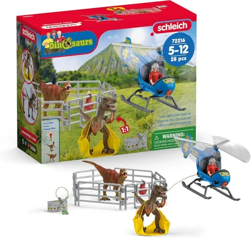 schleich DINOSAURS | Dino Helikopterrettung 72216 - Dinosaurier Set mit 28 Teilen, inkl. Hubschrauber, 2 Dinos und Forscher Flynn – perfekt für abenteuerliche Rettungsaktionen und kreatives Spielvergnügen!