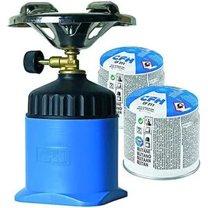 CFH Gaskocher 52402, Happy Camper Star, Set, 1 flammig, Kunststoffglocke, inkl. 2 Gaskartuschen