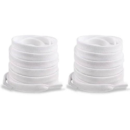WENRENMK 2 Paar Schnürsenkel, 120cm Elastische Schnürsenkel, Schnürsenkel Flach [Weiß, 8 mm Breit] Geeignet für Arbeitsschuhe, Sportschuhe, Outdoor Schuhe