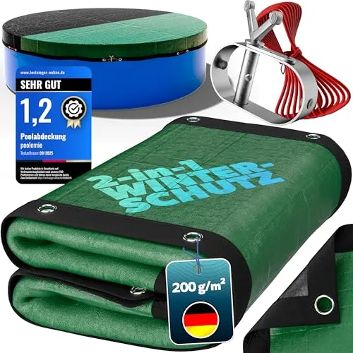 Winterplane Premium oval 900 x 450 cm - 200g/m² - Robuste Winter Abdeckplane für ovale Pools, UV-beständig und reißfest. Schützt das Poolwasser vor Verunreinigungen und verhindert Algenbildung.