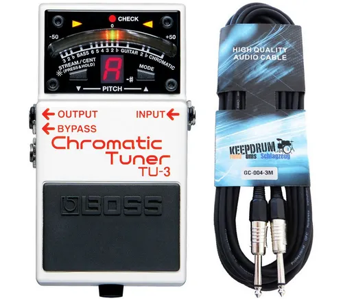 Boss TU-3 Chromatisches Stimmgerät mit Kabel - Robustes chromatisches Stimmgerät für E-Gitarren, ideal für präzises Stimmen mit großem Frequenzbereich und hoher Ablesbarkeit, inklusive 3m Gitarrenkabel.