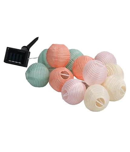 Dehner Solar Lichterkette Lampion, mit 12 LED-Lämpchen, Lichtfarbe warmweiß, Länge 220 cm, Kunststoff/Nylon, bunt