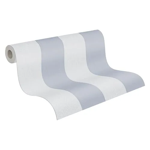 A.S. Création Pure Elegance Vliestapete mit Blockstreifen 10,05 m x 0,53 m – Grau, Hellgrau – Streifentapete – 397935