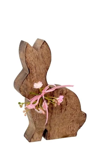 ZauberDeko Hase Osterhase Klein Deko Mangoholz Rosa Tischdeko Ostern Frühling 15,5cm