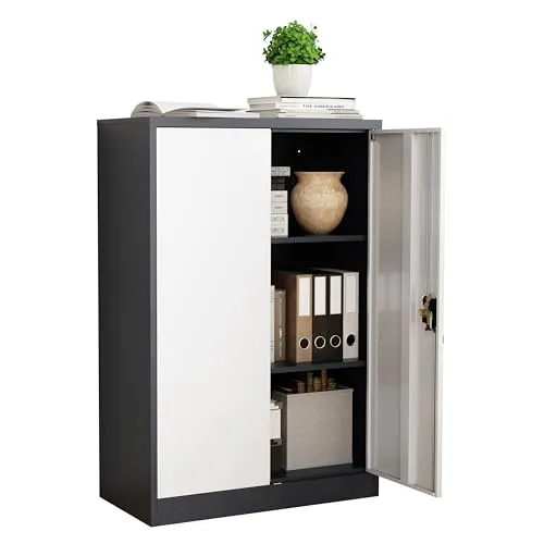 VCM Metall Büroschrank H. 120 x B. 80 x T. 40 cm – Abschließbarer Aktenschrank für Ihr Büro - Robuster Büroschrank mit zwei abschließbaren Türen und drei Fächern. Ideal für die sichere Aufbewahrung von Akten und Büromaterial. Maße: H. 120 x B. 80 x T. 40 cm. Optional erweiterbar mit weiteren Fachböden.