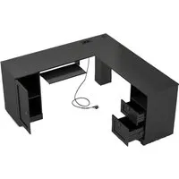 COSTWAY Eckschreibtisch L-Form mit Ladestation - Schreibtisch mit geräumigem Eckdesign, integriertem USB-Anschluss und vielseitigen Stauraumlösungen für optimale Organisation und Effizienz im Büro oder Gaming-Bereich.