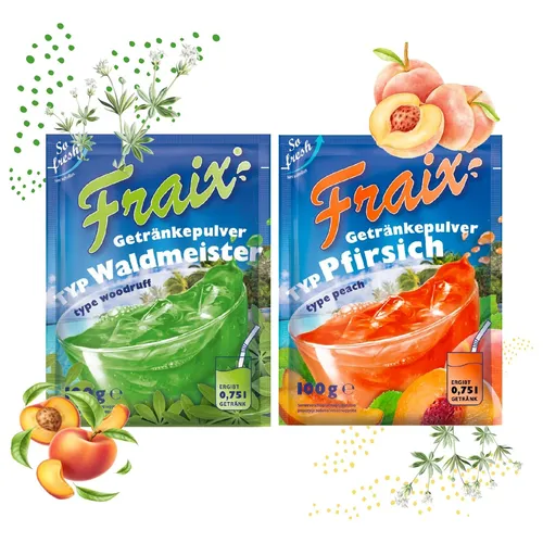 FRAIX Getränkpulver Waldmeister + Pfirsich (50er KOMBIPACK) (je 25 á 100g)