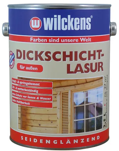 Wilckens Holzlasur Dickschichtlasur 2,5l – Wetterfest und farblos - Hochwertige Holzlasur für Außenanwendungen, bietet hohe UV- und Wetterbeständigkeit. Ideal für Türen, Fenster und Zäune, bleibt die natürliche Maserung erhalten.