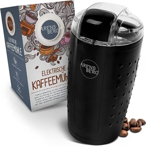 Arensberg Kaffeemühle Elektrische Kaffeemühle Coffee Grinder für Kaffeebohnen Nüsse Gewürze, 150,00 W, 80,00 g Bohnenbehälter, fein bis grob gemahlener Kaffee