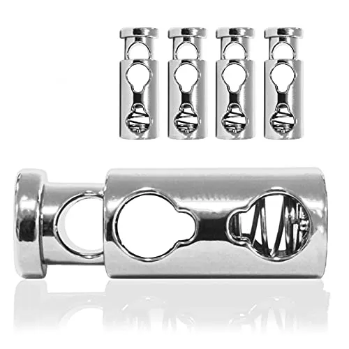 Ganzoo Kordel-Stopper Metall, Set aus 4 Stück, Kordel-Klemme, gerade Form (Doppel-Loch) für Seile, Jacken, Hand-Taschen, Farbe: Silber