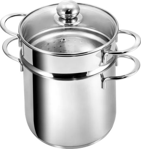 Kopf Pastatopf Makkaroni - Edelstahl, Ø 20 cm - Hochwertiger Edelstahl-Pastatopf mit Siebeinsatz, ideal für Pasta und Gemüse. Spülmaschinengeeignet und backofentauglich bis 260°C, perfekt für italienische Genüsse!