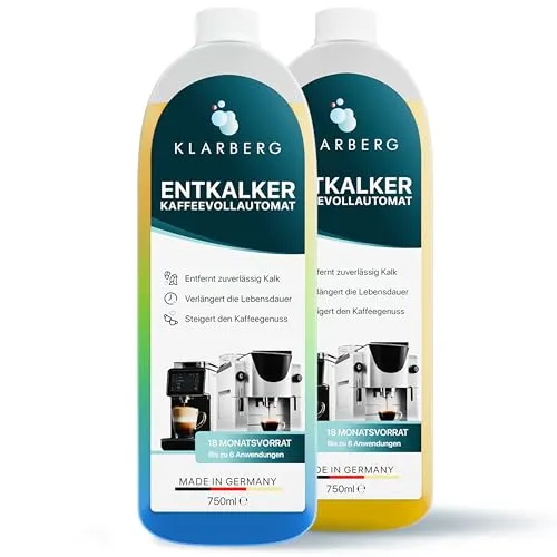 KLARBERG® Entkalker Kaffeevollautomat geeignet für DeLonghi, Siemens, Philips, Nespresso, Melitta, Sage uvm. - Universal Kaffeemaschinen Entkalker flüssig - 2 x 750 ml