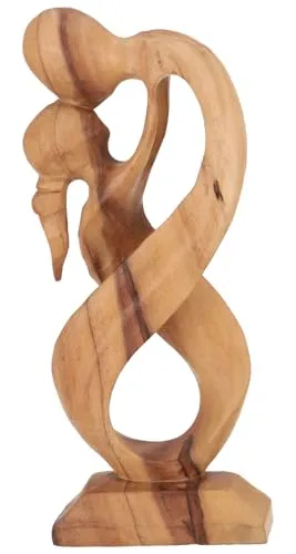 GURU SHOP Holzfigur, Statue, Deko Objekt Feng Shui 30 cm - Elfenpaar/Hellbraun