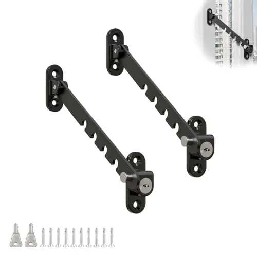 0XBIT Fensterfeststeller, 2 Stücke Fenster Kipp Regler mit Sperre, Mehrstufig Verstellbarer Kippfenster Feststeller, Fensterfeststeller aus Edelstahl, Passend für die Meisten Fenster