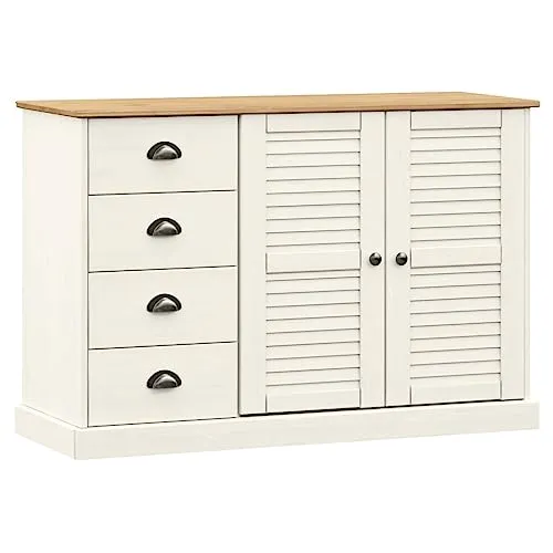 vidaXL Sideboard mit Schubladen aus Kiefer-Massivholz - Kommode & Sideboard aus robustem Kiefernholz mit Metallgriffen. Ideal für wenig Platz, bietet viel Stauraum und ist vielseitig einsetzbar.