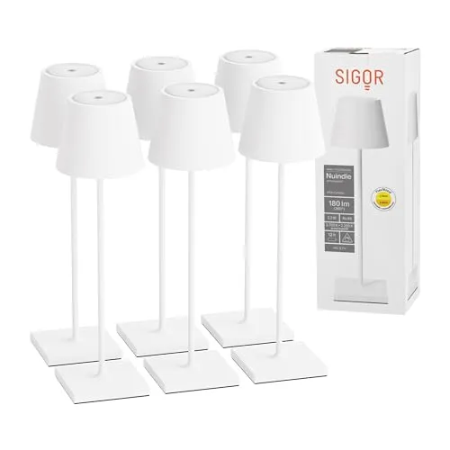 SIGOR Nuindie 2.0 - Dimmbare Akku-Tischlampe für Innen & Außen, IP54, 12h Leuchtdauer - Die SIGOR Nuindie 2.0 Tischlampe vereint modernes Design mit praktischer Funktionalität. Spritzwassergeschützt und kabellos, ideal für stimmungsvolles Licht im Wohn- und Außenbereich!